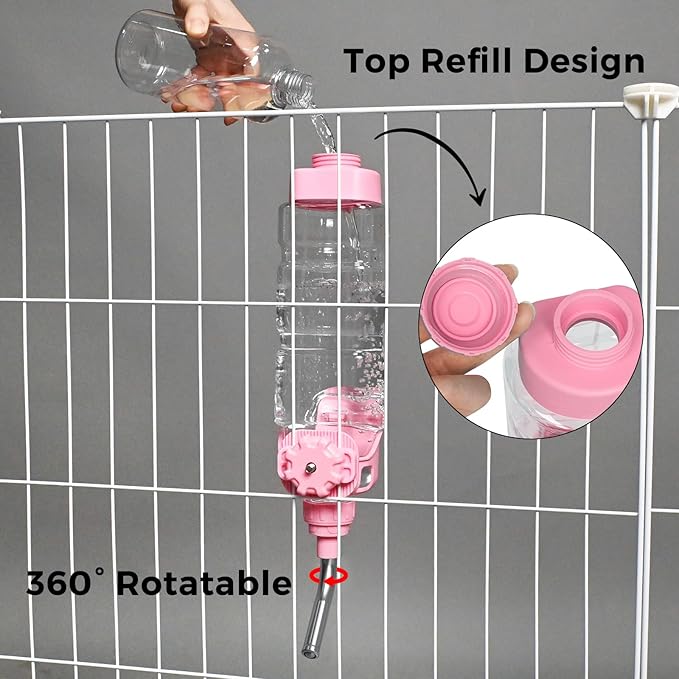 Vannon Dog Water Dispenser for Cage, 34oz Auto Feeding Crate Water Bottle for Dogs, Cats & Rabbits, Pet Nozzle Diameter: 12mm, BPA Free, Pink