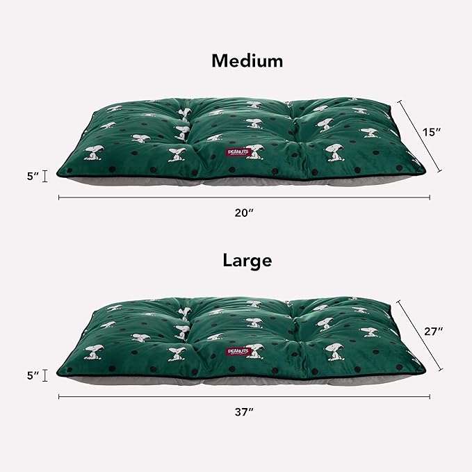 Berkshire Peanuts® Square Dog Bed, Suedemink Fleece Pet Mat with Waterproof & Non-Slip Bottom, Soft Plush Dog Mat for Crate, Couch, or Floor, Machine Washable(Snoopy Sitting Dot Green, Medium)