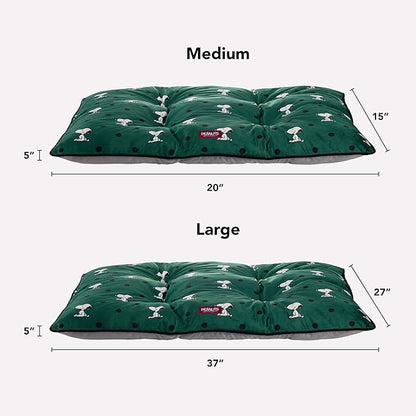 Berkshire Peanuts® Square Dog Bed, Suedemink Fleece Pet Mat with Waterproof & Non-Slip Bottom, Soft Plush Dog Mat for Crate, Couch, or Floor, Machine Washable(Snoopy Sitting Dot Green, Medium)