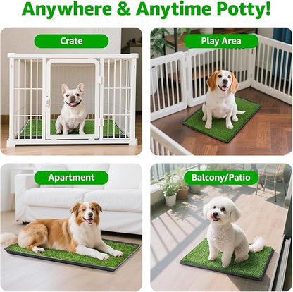 Portable Dog Grass Pad with Tray 35''x23'', Dog Litter Box with Artificial Grass Patch & Washable Reusable Pee Pad for Puppy PottyTraining, Pet Loo Indoor Outdoor Use for Balcony Patio Apartment