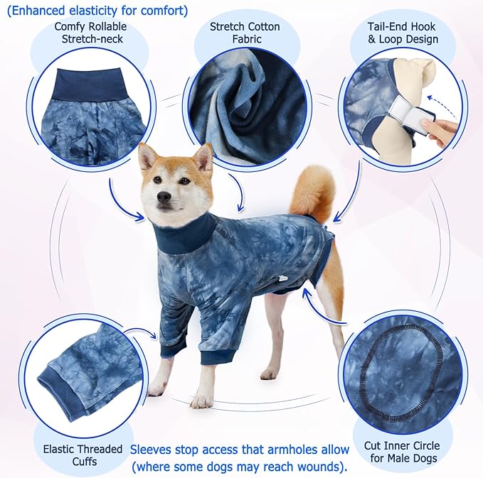Lukovee Recovery Suit for Dogs - Soft Onesie Dog Surgery Suit for Female Male Dogs, Breathable Surgical Recovery Suit Prevent Licking Spay Recovery Suit Dog E-Collar & Cone Alternative(XS,Blue)