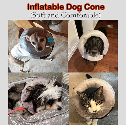 Inflatable Dog Cone Collar After Surgery, Soft Dog Neck Donut Collar, Blow up Donut E-Collar for Small Medium Large Dogs and Cats, Dogs Recovery Cone Alternative