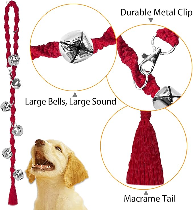 Dog Bells to Go Outside & Puppy Potty Training, Adjustable Dog Door Bell Ring to Go Potty, Handmade with Premium Yarn. Twisted Style, Rosered
