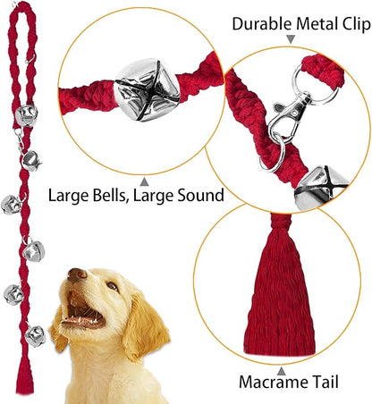 Dog Bells to Go Outside & Puppy Potty Training, Adjustable Dog Door Bell Ring to Go Potty, Handmade with Premium Yarn. Twisted Style, Rosered