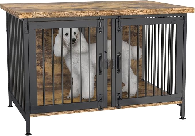 GDLF Double Dog Crate with Divider for 2 Small or 1 Dog, Furniture Style Kennel Indoor Cage with Removable Panel (Int.dims:36.2”Wx24.5”Dx21”H)
