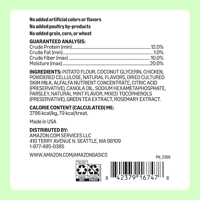 Amazon Basics Dental Dog Treats to Help Clean Teeth & Freshen Breath for Medium Dogs, Unflavored, Per Pack: 36 Count, 2.25 pounds (Previously Wag)