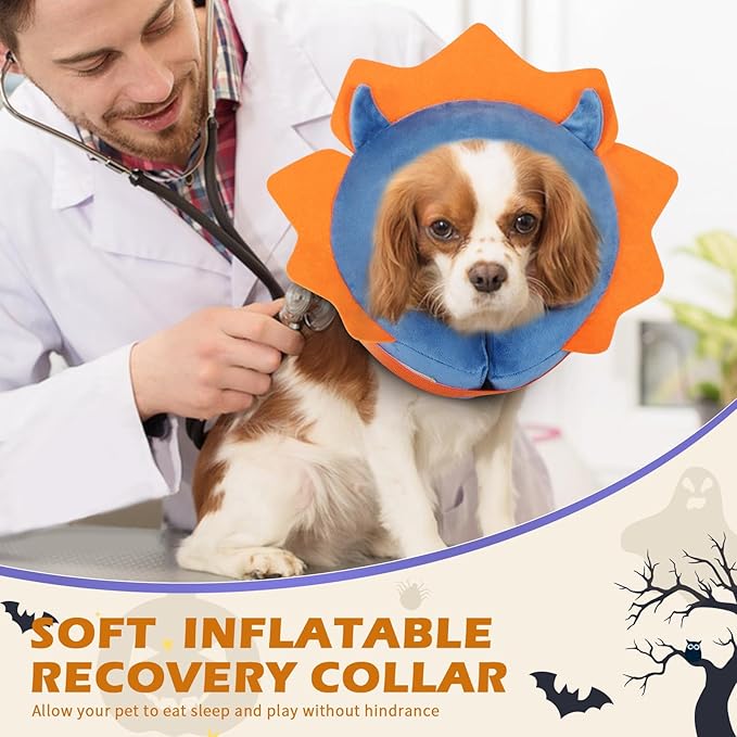 IEUUMLER Inflatable Recovery Dog Collar, Protective Donut Cone, Adjustable Soft Collar for Dog and Cat After Surgery Prevent from Biting & Scratching EU002 - Blue Demon M