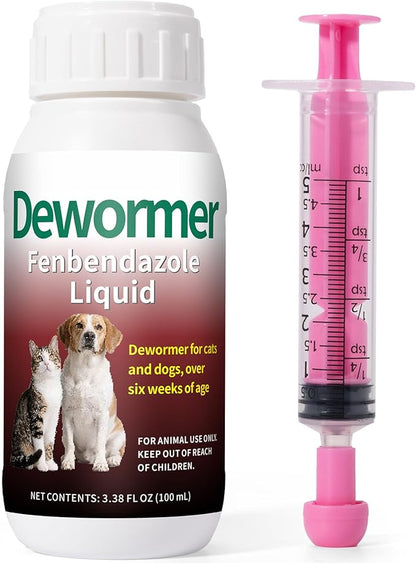 Liquid for Dogs & Cats – Fenbendazole for All Wormers, Tapeworms, Roundworms & Hookworms – Broad Spectrum, Safe for 6 Weeks and Older