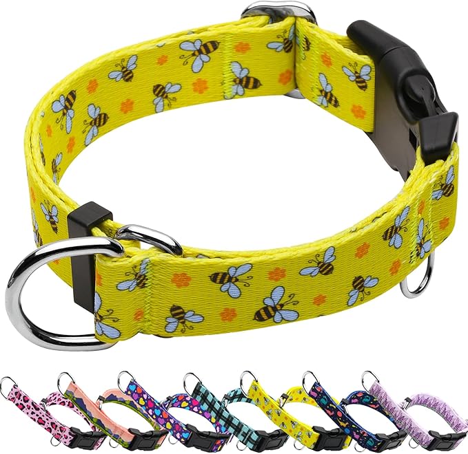 Martingale Collar for Dogs with Buckle No Pull Adjustable Nylon Limited Slip Training Dog Collars (Yellow Bee, Medium)