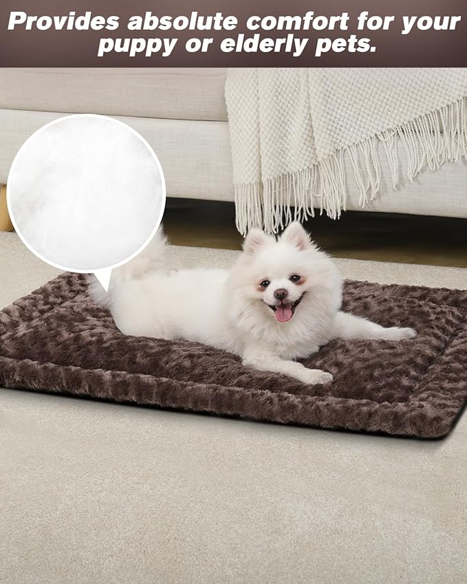 Washable Dog Bed Mat Dog Crate Pad Soft Fluffy Pet Kennel Beds Dog Sleeping Mattress for Large Jumbo Medium Small Dogs, 41 x 27 Inch, Brown