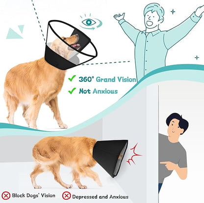 Dog Cone Collar After Surgery to Stop Licking, with Soft Waterproof Liner, Transparent PVC, for Large Medium Dogs, Elizabeth Neck Recovery Collar ALtermative(M)