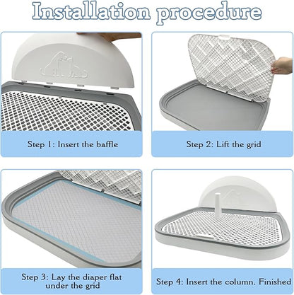Tfwadmx Pee Pad Holder Dog Potty Tray with Splash Guard & Center Post Mesh Training Toilet Potty Tray Puppy Pad Holder for Puppy and Small Size Dog (Grey, 18.1"×14.8")
