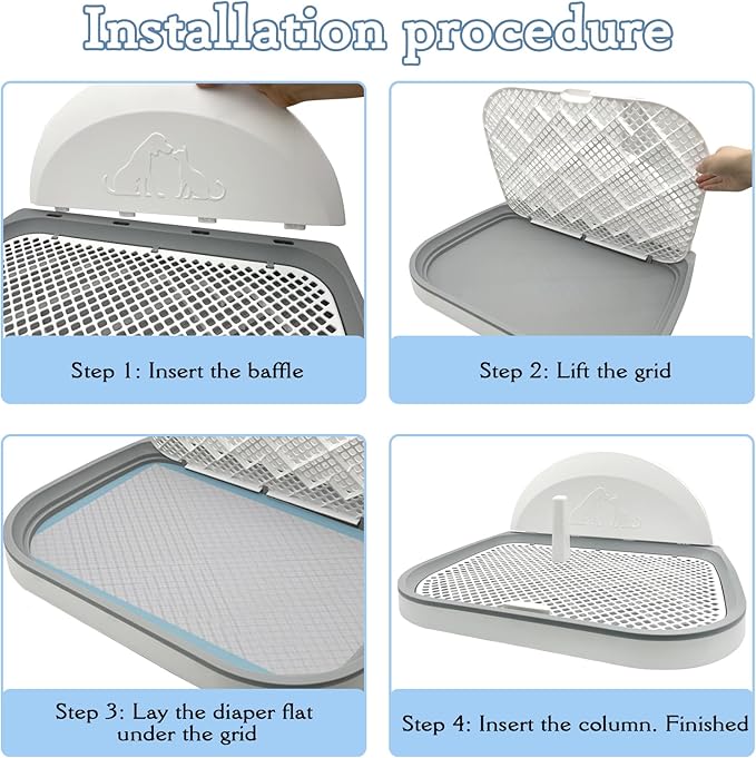 Tfwadmx Pee Pad Holder Dog Potty Tray with Splash Guard & Center Post Mesh Training Toilet Potty Tray Puppy Pad Holder for Puppy and Small Size Dog (Grey, 22.4"×17.7")