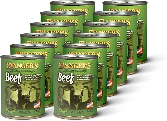 Evanger's Heritage Classic Beef Dog Food – 12 Count, 12.5 oz Each – Grain & Gluten Free, Single-Source Protein – Kosher Qualified & Endorsed by Chicago Rabbinical Council