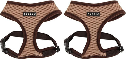 Puppia Soft Dog Harness No Choke Over-The-Head Triple Layered Breathable Mesh Adjustable Chest Belt and Quick-Release Buckle, Beige, Small (Pack of 2)