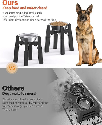 CZPET Dog Bowl Stand, 51 oz Large Capacity Raised Elevated Dog Food/Water Stainless Steel Feeder, Size and Height Adjustable & Anti-Slip Stand for Medium Dogs (2 Pack)