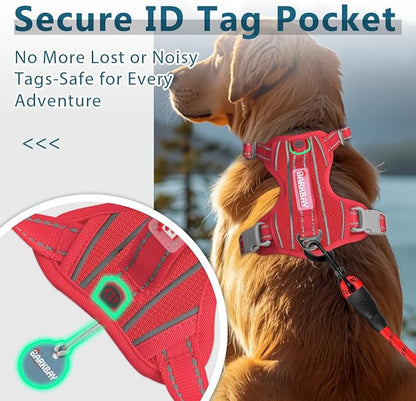 BARKBAY Dog Harness No Pull with ID Tag Pocket - Heavy Duty, Reflective, Easy Control for Large Dogs(Red,XL)