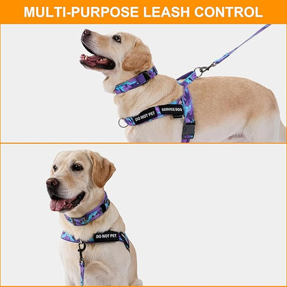Annchwool No Pull Dog Harness,Heavy Duty Collar & Leash Set-Leash with Double Handle & Car Seatbelt Clip,Easy Control for Walking Training Medium Large Size Dogs(Camo Purple,L)