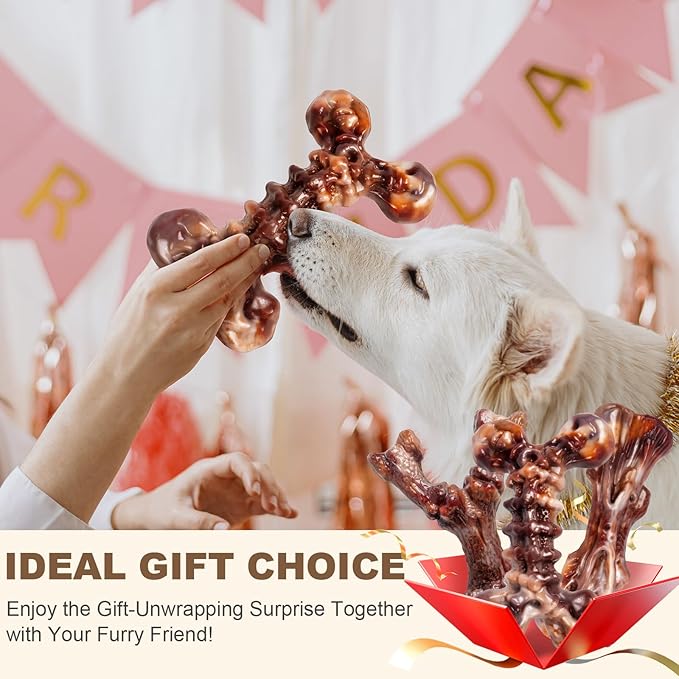 Kseroo Indestructible Dog Toys for Aggressive Chewers 6-Pack: Bacon Flavored Dog Chew Toys, Tough Dog Toys for Medium & Large Dogs (20-90lbs), Heavy Duty Nylon Dog Bone Toys to Keep Them Busy, Brown
