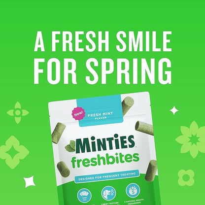Minties FreshBites Soft and Chewy Dental Treats, Low Calorie Natural Mint Flavored Dental Chews for Dogs, 50 Count, Dog Chews Clean Teeth, Fight Bad Breath, Removes Plaque and Tartar