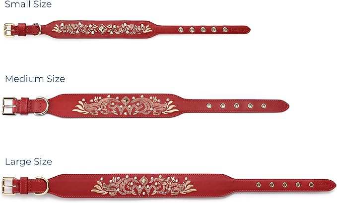 Blueberry Pet Western Leather Dog Collar - Genuine Leather with Floral Embroidery & Pearl Studs, Adjustable 18-22 Inch Neck for Large Dogs, Comfortable and Stylish Pet Collar