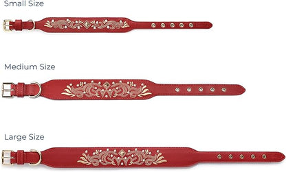 Blueberry Pet Western Leather Dog Collar - Genuine Leather with Floral Embroidery & Pearl Studs, Adjustable 18-22 Inch Neck for Large Dogs, Comfortable and Stylish Pet Collar