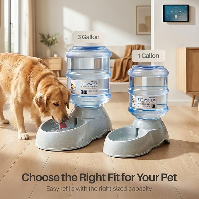 Flexzion Automatic Dog Water Bowl Dispenser for Cat Pet (1 Gallon Dispener Water Jug) - Gravity Feeder Auto Replenish Waterer Drinking Bowl Fountain Bottle Dish Stand