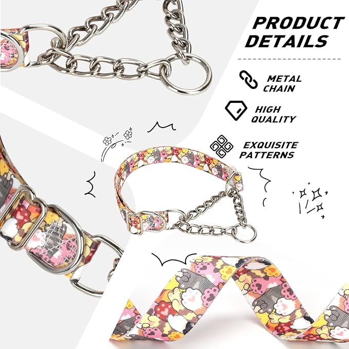 Choke Collar for Dogs - Cartoon Dog Adjustable Training Slip Collar with Chain, Anti Pull Design for Medium & Large Dogs(L)