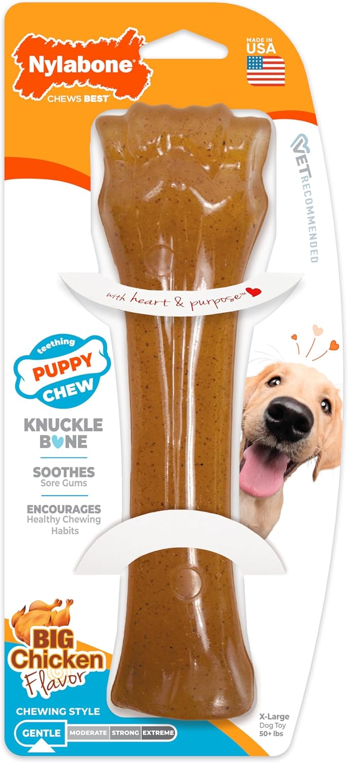 Nylabone Puppy Chew Knuckle Bone - Chewing Toys for Puppies - Puppy Supplies - Chicken Flavor, X-Large, Over 50 Ibs. (1 Count)