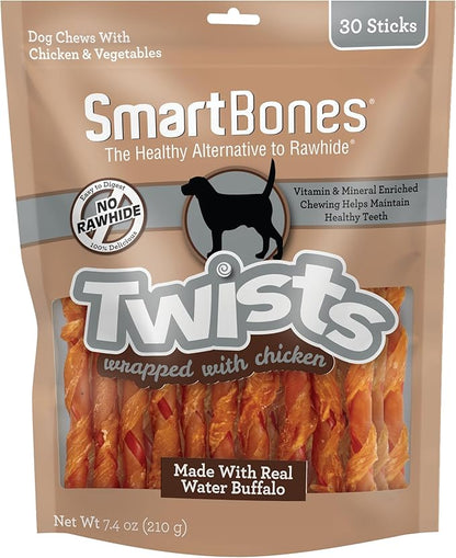 SmartBones Twists Wrapped with Chicken Made with Real Water Buffalo, 30 Count, Rawhide-Free Chews for Dogs, 7.40 Ounce (Pack of 1)