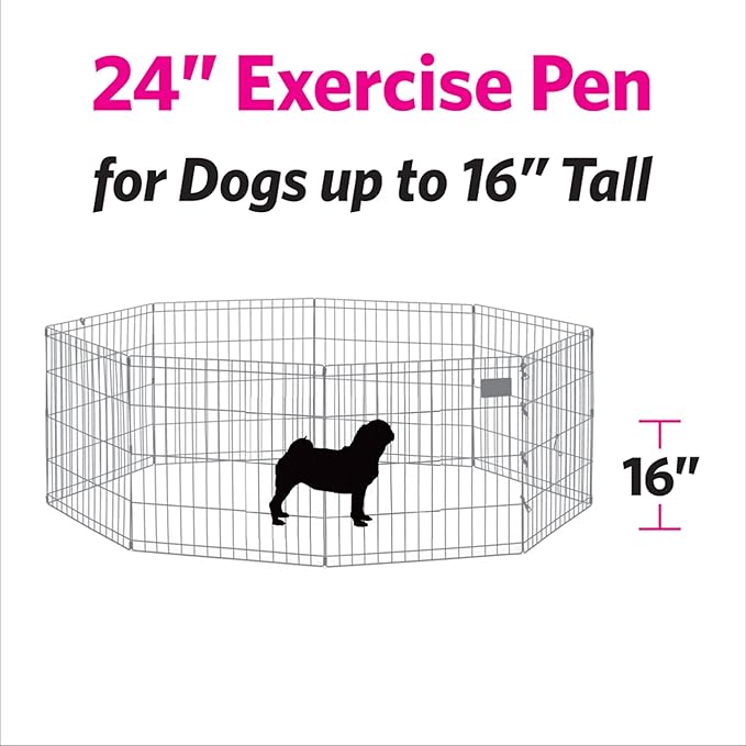 MidWest Homes for Pets 24-Inch Exercise Pen, for Indoor and Outdoor use, 16 Sq Feet of Play, Folding Dog Pen, No Door Design for Maximum Security, Easy to Set Up, Foldable Dog Playpen