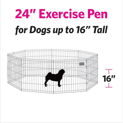MidWest Homes for Pets 24-Inch Exercise Pen, for Indoor and Outdoor use, 16 Sq Feet of Play, Folding Dog Pen, No Door Design for Maximum Security, Easy to Set Up, Foldable Dog Playpen