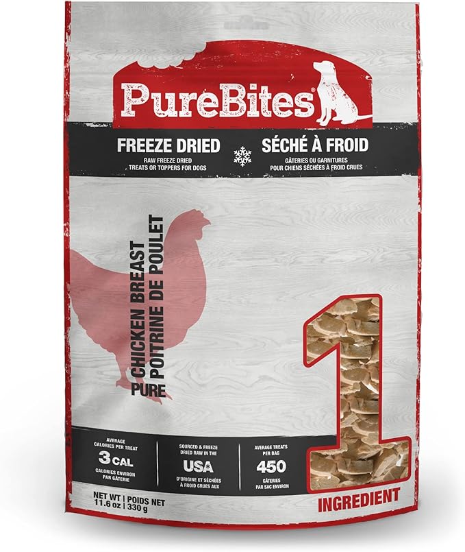 PureBites Chicken Breast Freeze Dried Dog Treats, 1 Ingredient, Made in USA, 11.6oz
