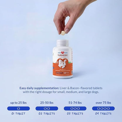 Turmeric for Dogs Anti Inflammatory Pain Relief - 120 Chewable Tablets - Hip & Joint Support Anti Inflammatory for Dogs with Curcumin and BioPerine (Turmeric Tablet)