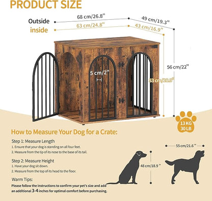 Hzuaneri 26.8'' Wooden Dog Crate Furniture, Indoor Dog Kennel Dogs Cage for Small Dogs, Heavy Duty Dog Crates Decorative Pet House End Side Table TV Stand, Rustic Brown DFC85501B