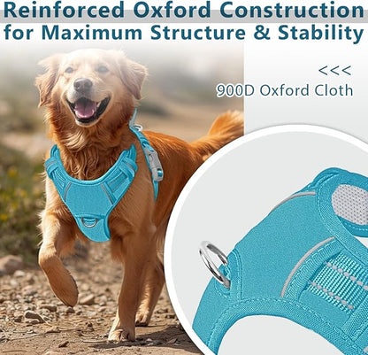 BARKBAY Dog Harness No Pull Oxford with ID Tag Pocket - Heavy Duty, Reflective, Easy Control for Large Dogs(Aqua Oxford,M)