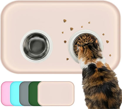 BLESWIN Waterproof Silicone Pet Feeding Mat with Raised Edge,Non-Skid Spill Proof Dog Bowl Mats, Easy Clean Cat Bowls Placemat for Cats and Dogs