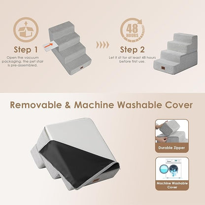 EHEYCIGA Dog Stairs for Bed 18" H, 4-Step Dog Steps for High Bed, Pet Steps for Small Dogs and Cats, Non-Slip Balanced Pet Ramp Indoor, Light Grey