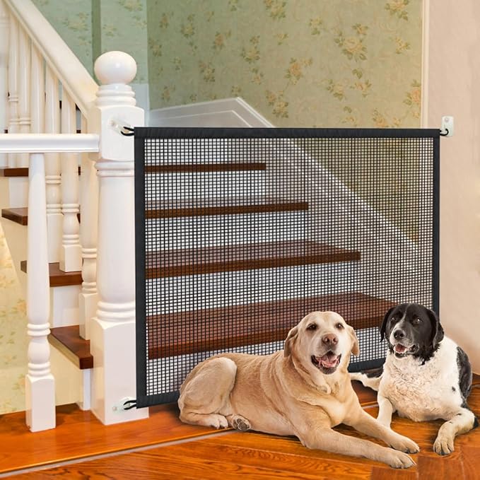 Dog Gate for Stairs Pet Gates for The House: Dogs Screen Mesh Gate for Doorways Stairways Indoor 29 inch Tall, 45 inch Wide, Fits Openings 40'' to 43'' Wide