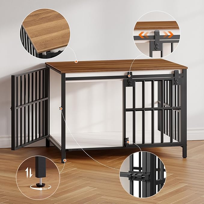 HOOBRO Dog Crate Furniture with Sliding Barn Door, Dog Kennel Indoor for Medium/Large Dogs, Heavy Duty Dog Cage with 2 Doors, End Table for Living Room, Bedroom, Rustic Brown and Black BWH163GW03