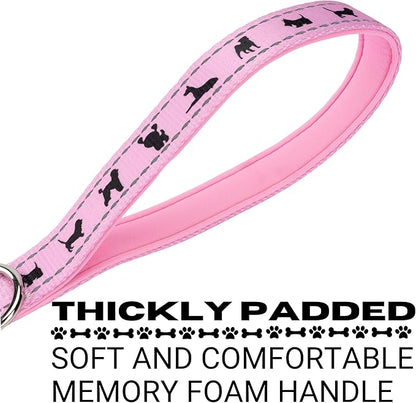 EcoBark Dog Leash - Soft & Reflective Comfort Training Leashes with Padded Handle - Safe, Strong, & for Small, Medium or Large Dogs (Baby Pink)