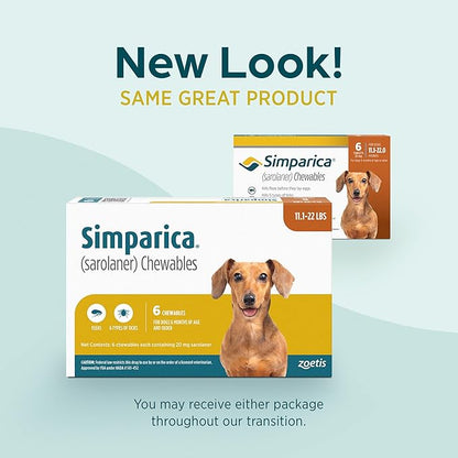 Simparica (sarolaner) Chewables for Dogs, 20 mg/tab, 11.1-22 lbs (Caramel), 3 Tablets