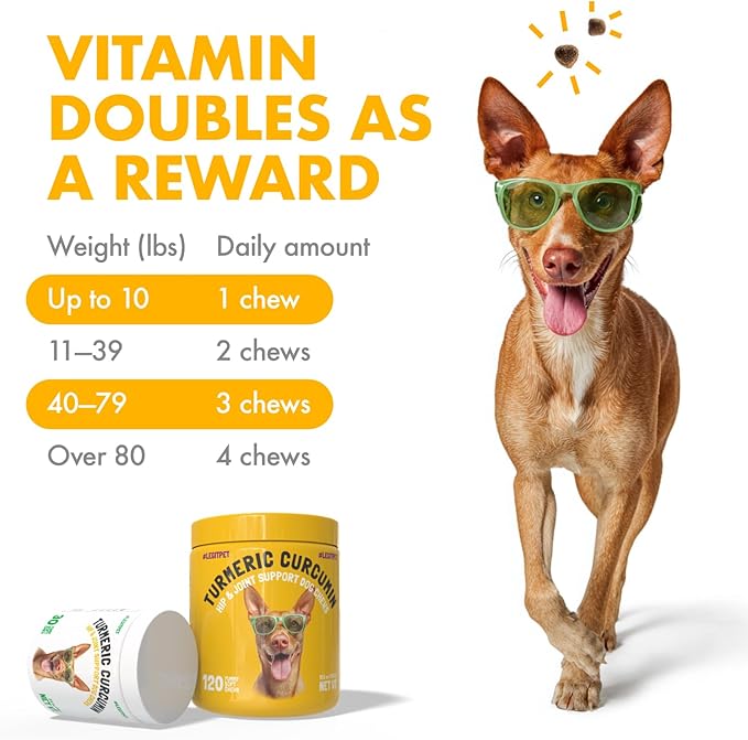 Turmeric Curcumin Hip & Joint Dogs Supplement Anti-Inflammatory Support for Arthritis & Mobility with Collagen & BioPerine Pain Relief Antioxidant Digestive Cardiovascular and Liver Health 120 Chews