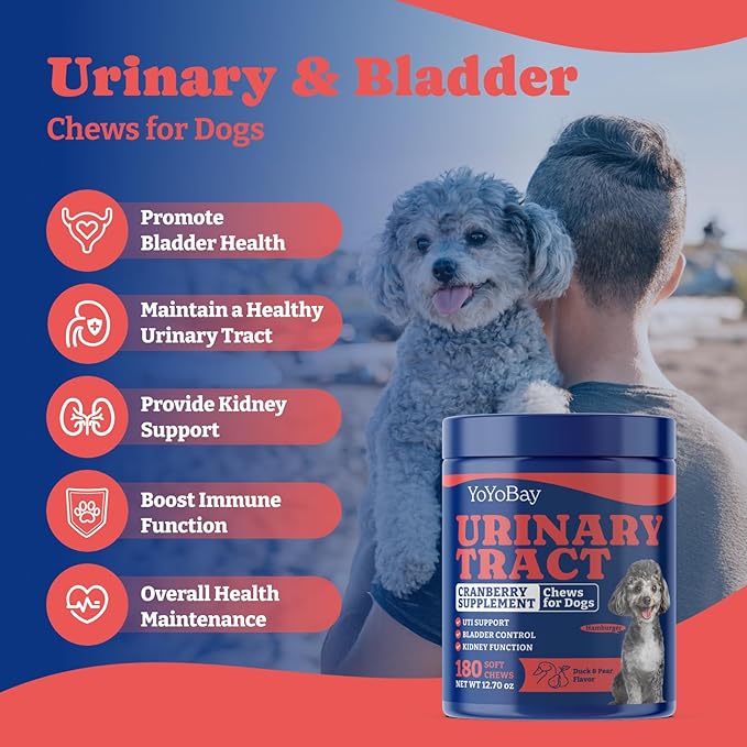 Dog UTI Treatment - 180 Dog Bladder Control Chews, Cranberry Supplement for Urinary Tract Health, Cranberry Chews for Dogs, Duck & Pear Flavor