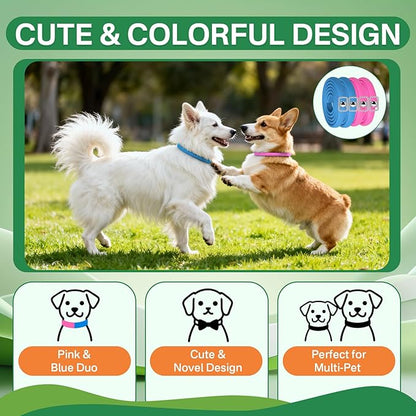 Puyrzoe Flea and Tick Prevention for Dogs Collar 4 Pack, Natural Flea Collar for Dogs 32-Month Full Protection, Adjustable Dog Tick Prevention for Puppy & Dog, Waterproof, 2 Pink & 2 Blue