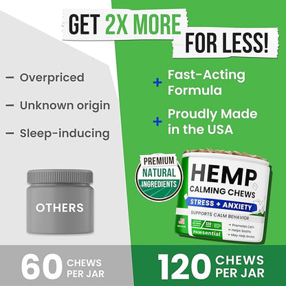Advanced Hemp Calming Chews for Dogs - Dog Calming Chews - 120 Anxiety Relief Treats - Hemp Oil - Dog Calming Treats - Sleep Calming Aid - Calming Hemp Treats for Joint Health