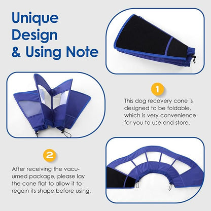 Dog Cone Collar Soft Adjustable Cone for Dogs to Stop Licking Dog Recovery E-Collar for Small Medium Large Dogs After Surgery Alternative(Blue, XL)