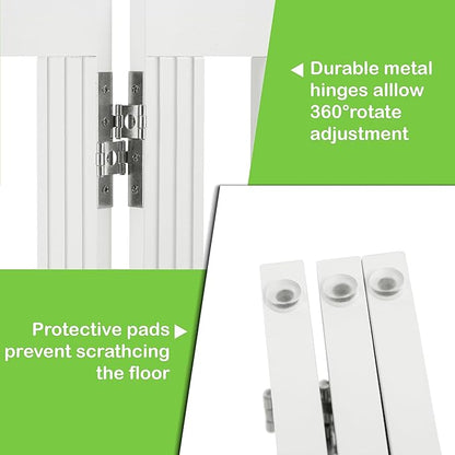 SPIRICH Dog Gate Indoor, Dog Gates for Doorways, Stairs, The House, Wooden Freestanding Foldable Pet Gate, Extra Wide Step Over Puppy Gate, 3 Panels, White