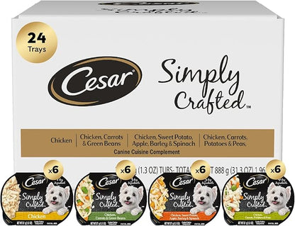 Cesar Simply Crafted Adult Wet Dog Food Toppers for Dry Food, Variety Pack, 1.3 oz Tubs, 24 Count