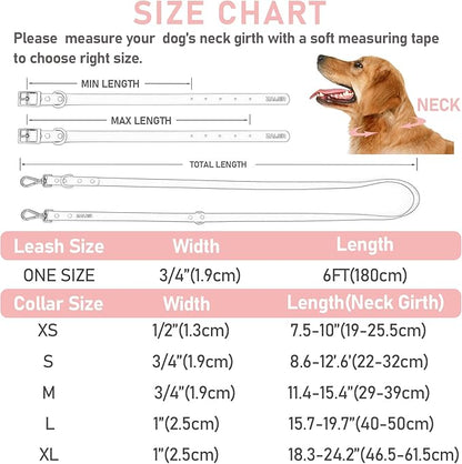 ZALER Dog Collar and Leash Set, Waterproof Adjustable Odor Proof Pet Collars Leashes Easy to Clean, 6FT Dog Leash with 2 Hooks for Large, Medium Small Dogs (S, Pink)